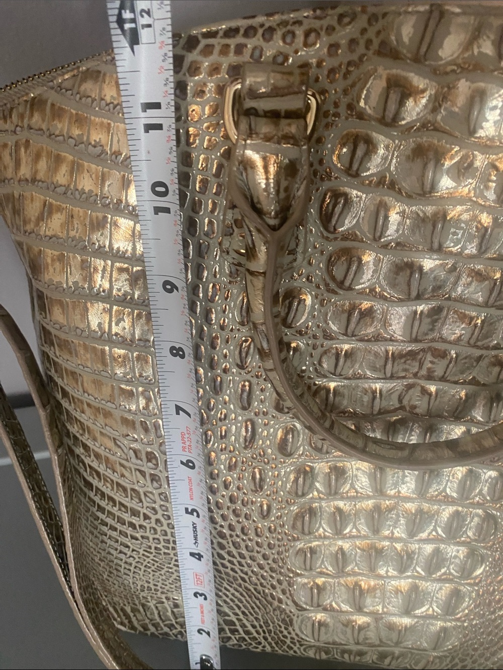 Brahmin Metallic Gold Croc-Embossed Satchel with Detachable Strap - Picture 7 of 7